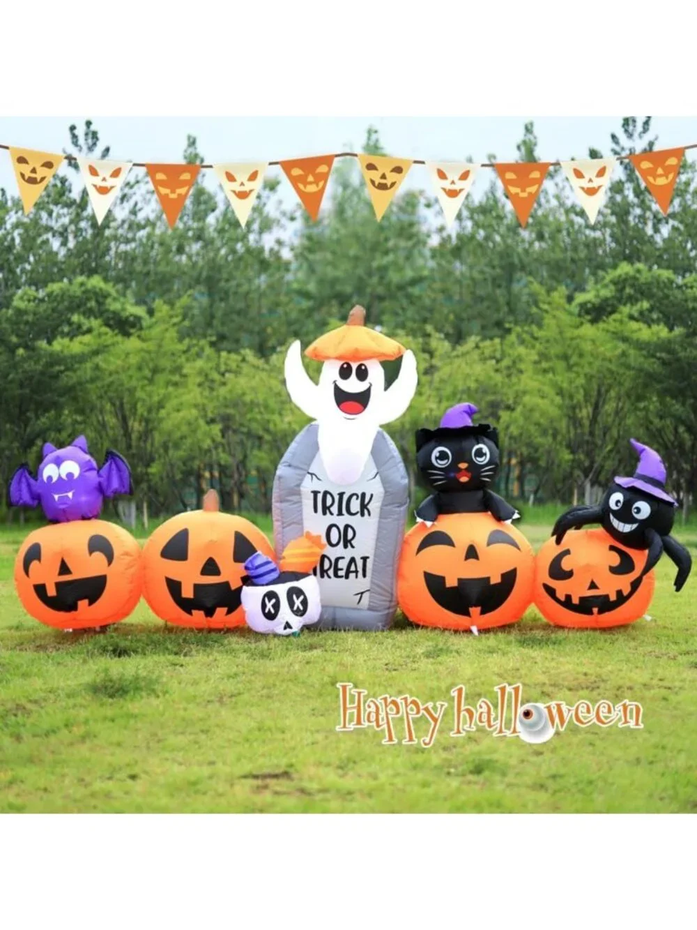 8FT Halloween Inflatable Yard Decor - Pumpkins, Ghosts, LED Lights for Outdoor